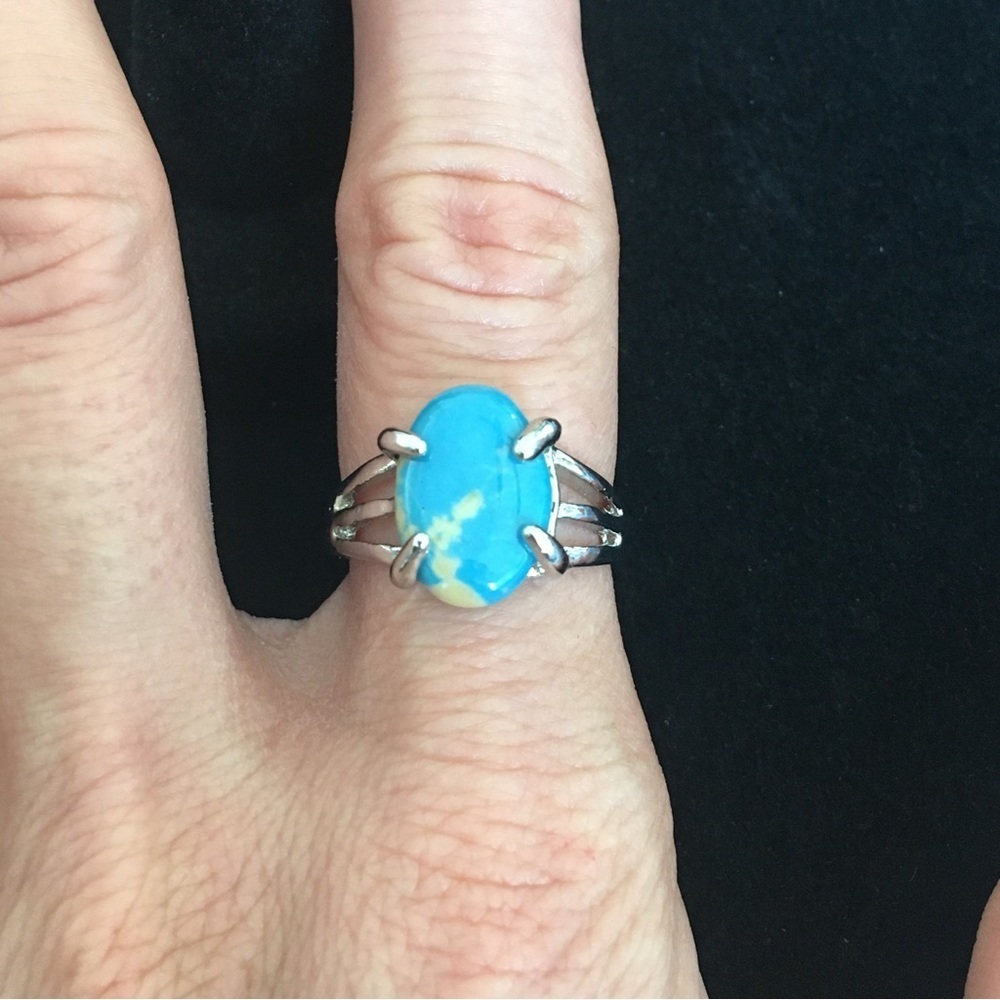 Earthy Blue and Off White Sky Stone Fashion Ring